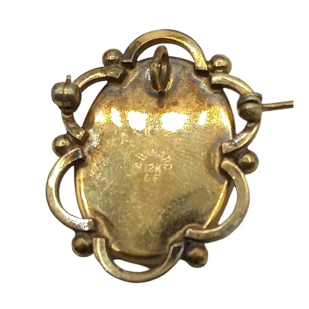 Winard Intaglio Cameo Brooch Pin‎ Pendant Black Glass 12k GF Jewelry Vintage